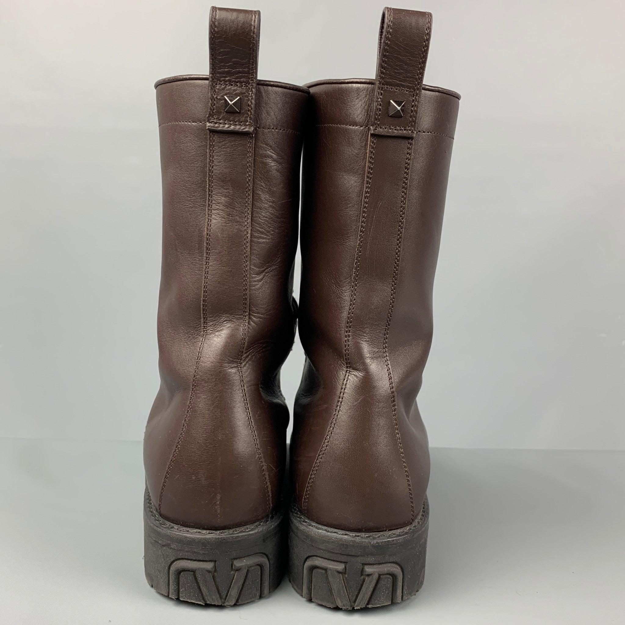 VALENTINO Size 10 Brown Leather Zip Up Combat Boots 2