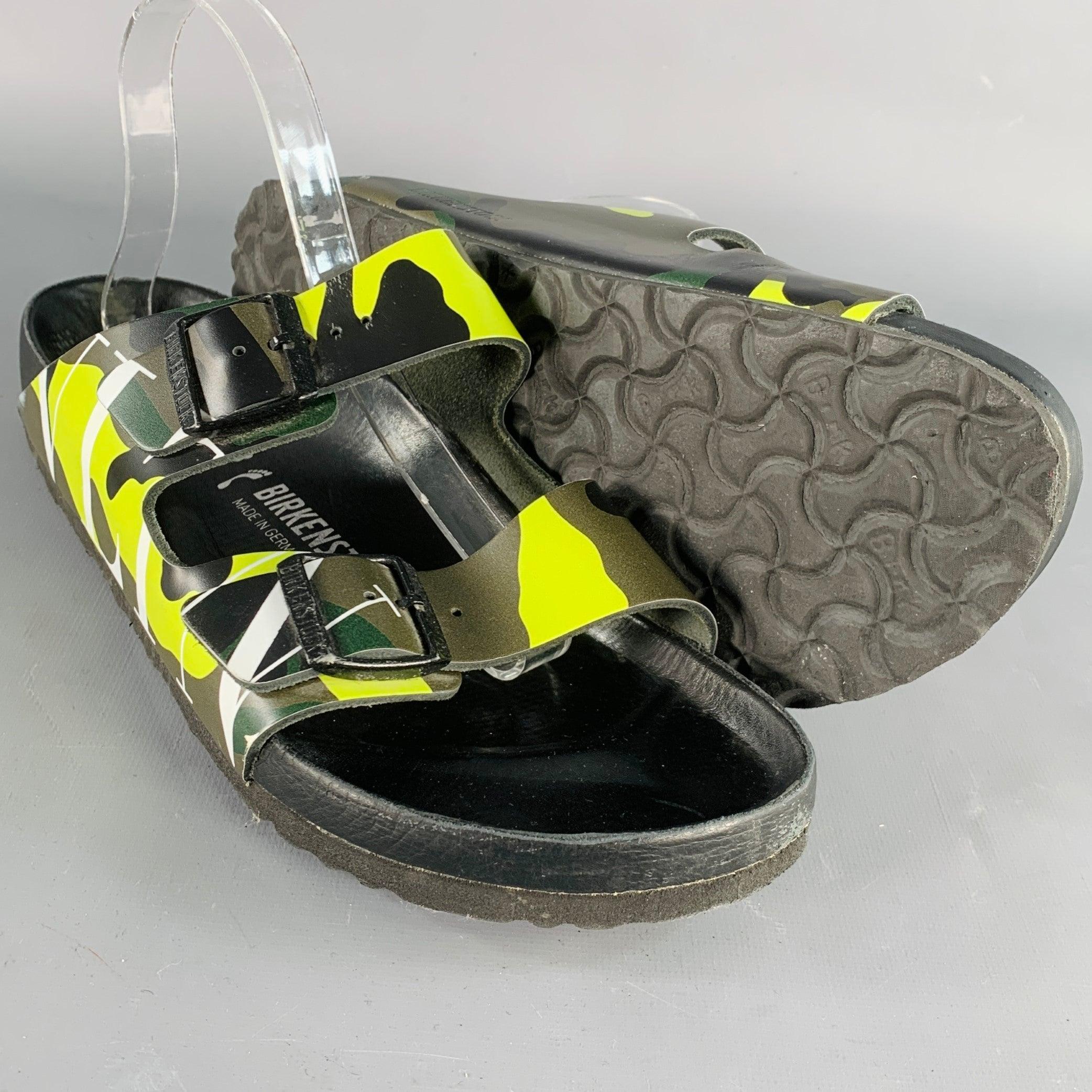 VALENTINO Size 10 Green Olive Camouflage Leather Belted Sandals For Sale 1
