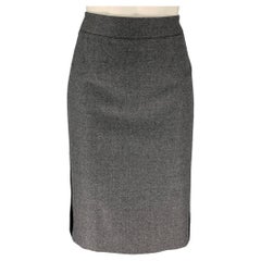 VALENTINO Size 10 Grey Black Wool Mixed Pencil Below Knee Skirt