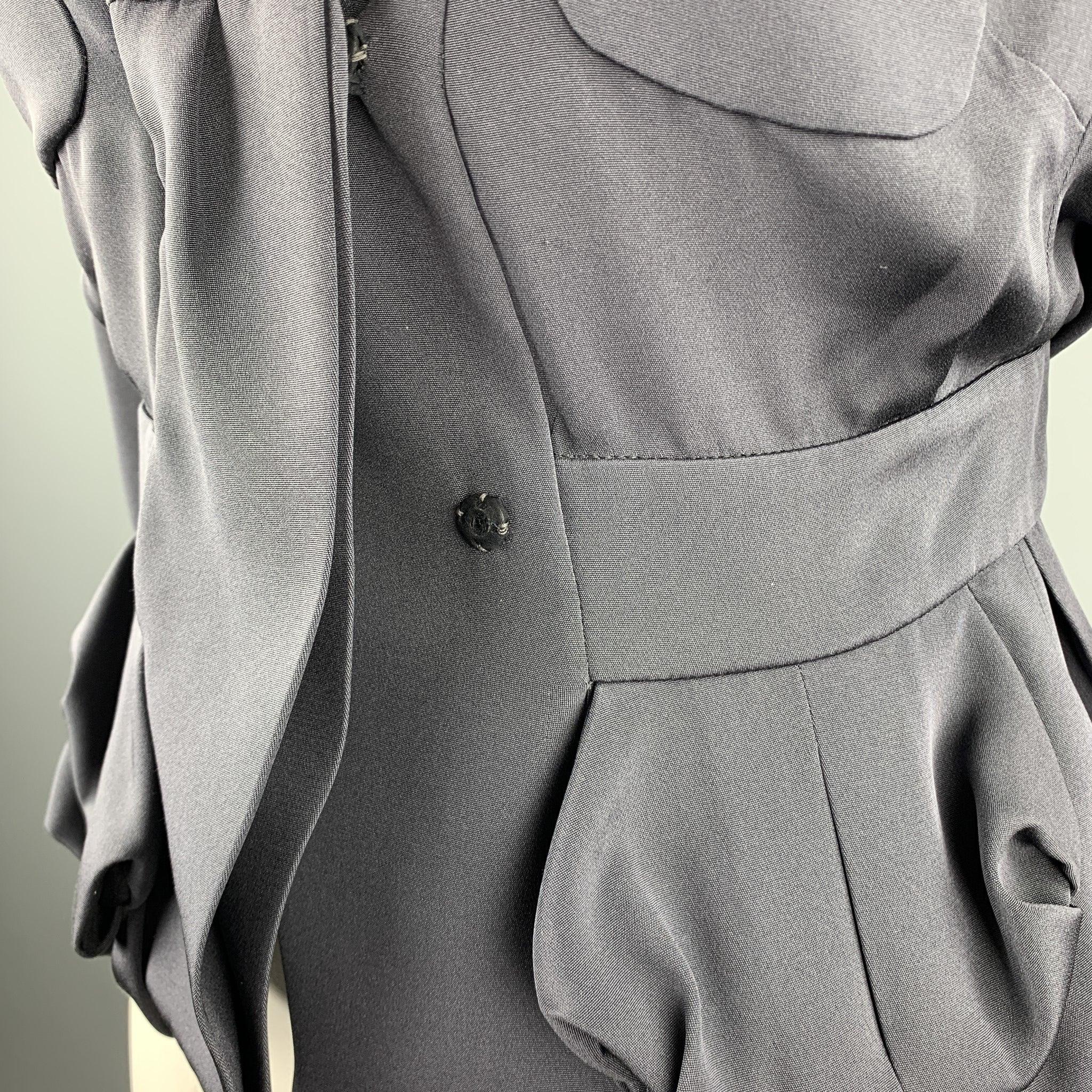 VALENTINO Size 10 Grey Silk Pleated Waist Blazer In Good Condition In San Francisco, CA