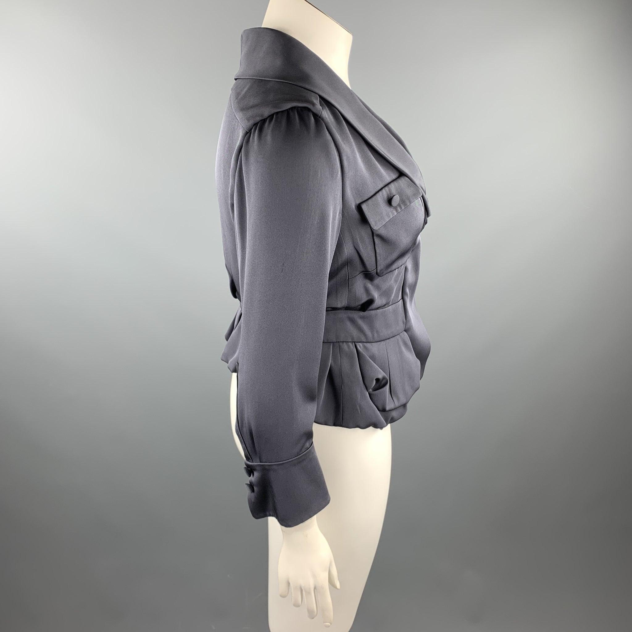 Women's VALENTINO Size 10 Grey Silk Pleated Waist Blazer