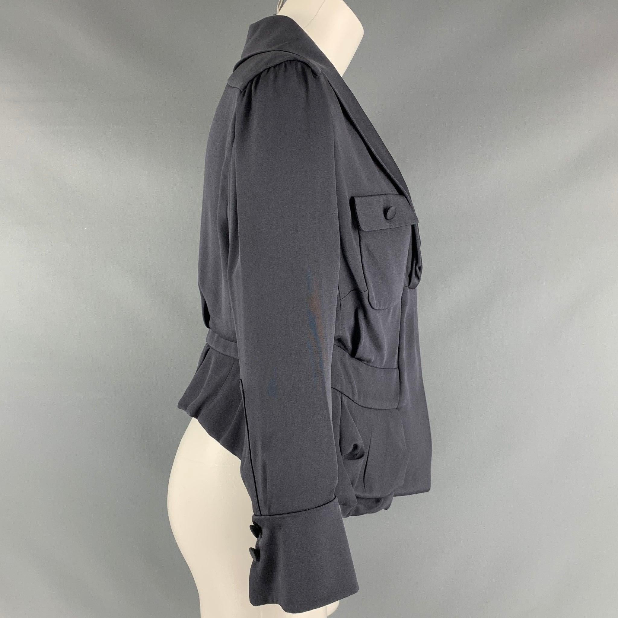 Women's VALENTINO Size 10 Grey Silk Pleated Waist Blazer For Sale