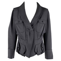 VALENTINO Size 10 Grey Silk Pleated Waist Blazer