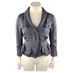 VALENTINO Size 10 Grey Silk Pleated Waist Blazer