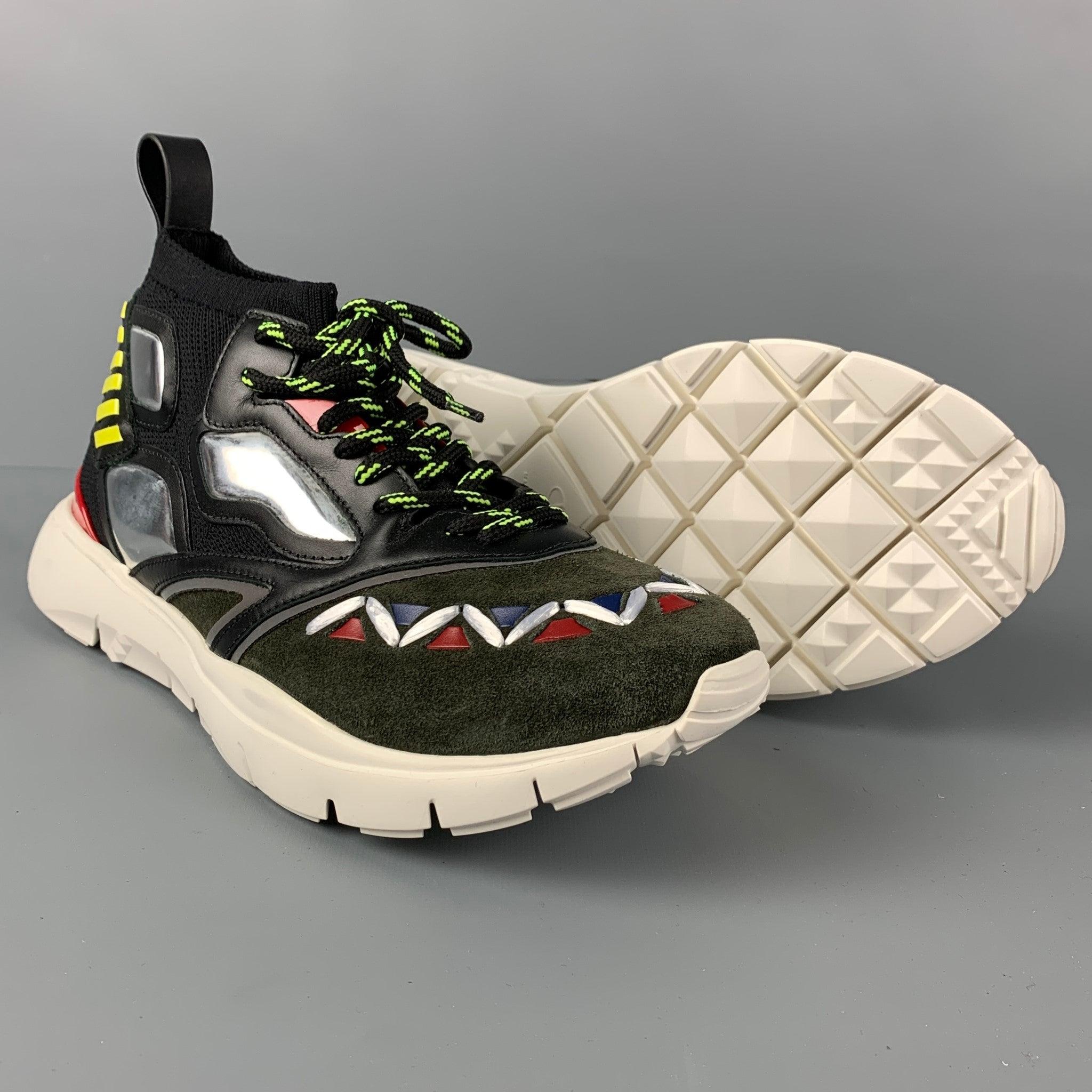 VALENTINO Size 10 Multi-Color Leather High Top Sneakers In Good Condition For Sale In San Francisco, CA