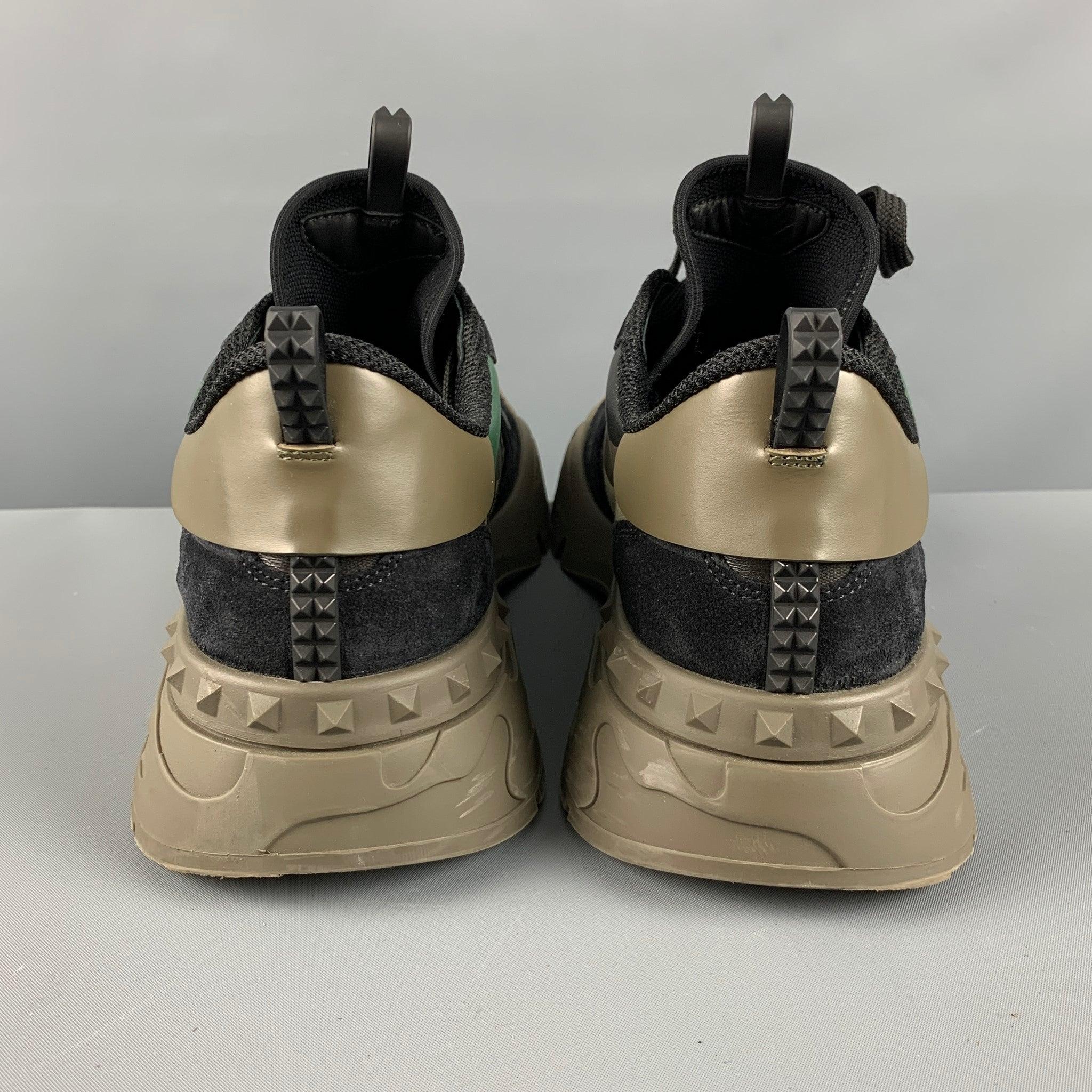 VALENTINO Size 10 Olive Black Camouflage Nylon Lace Up Sneakers In Excellent Condition In San Francisco, CA