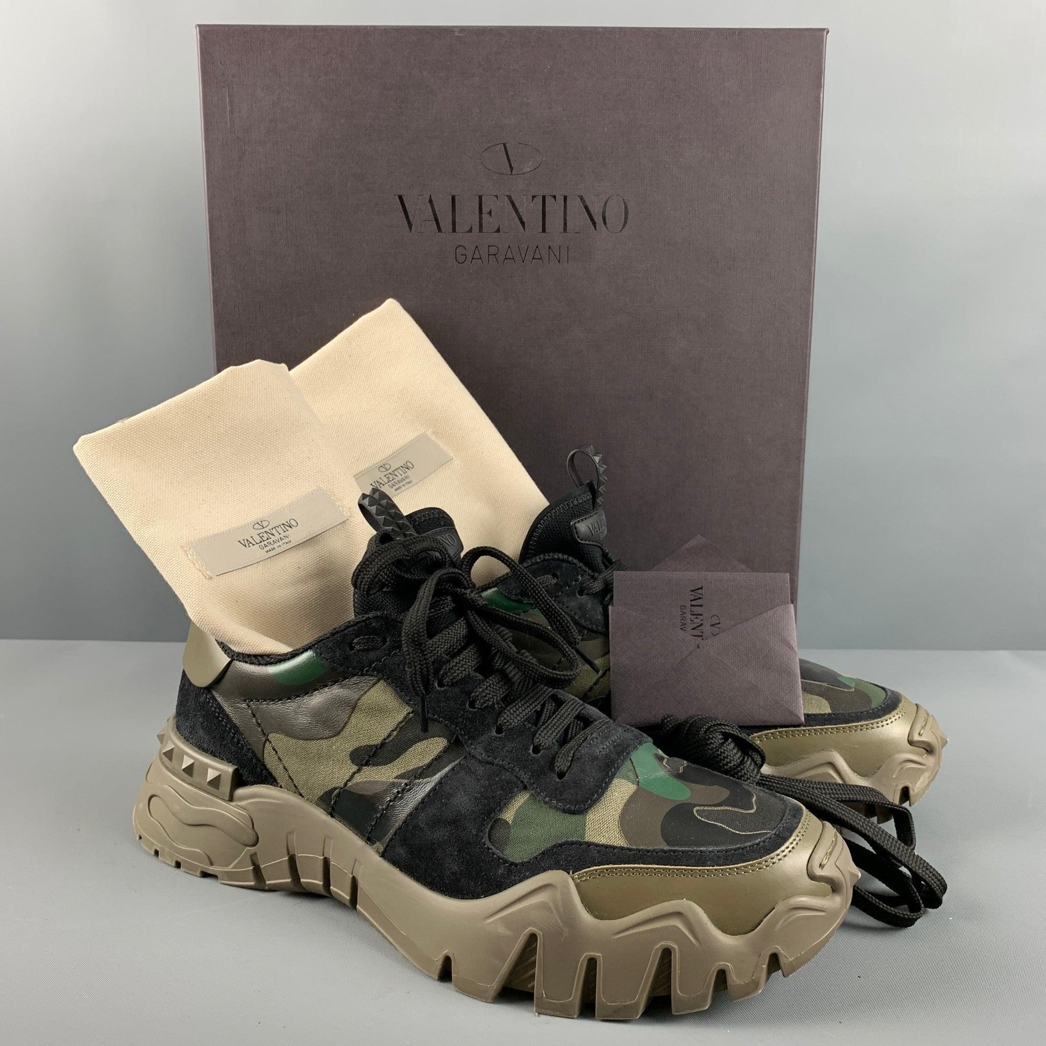 VALENTINO Size 10 Olive Black Camouflage Nylon Lace Up Sneakers 4