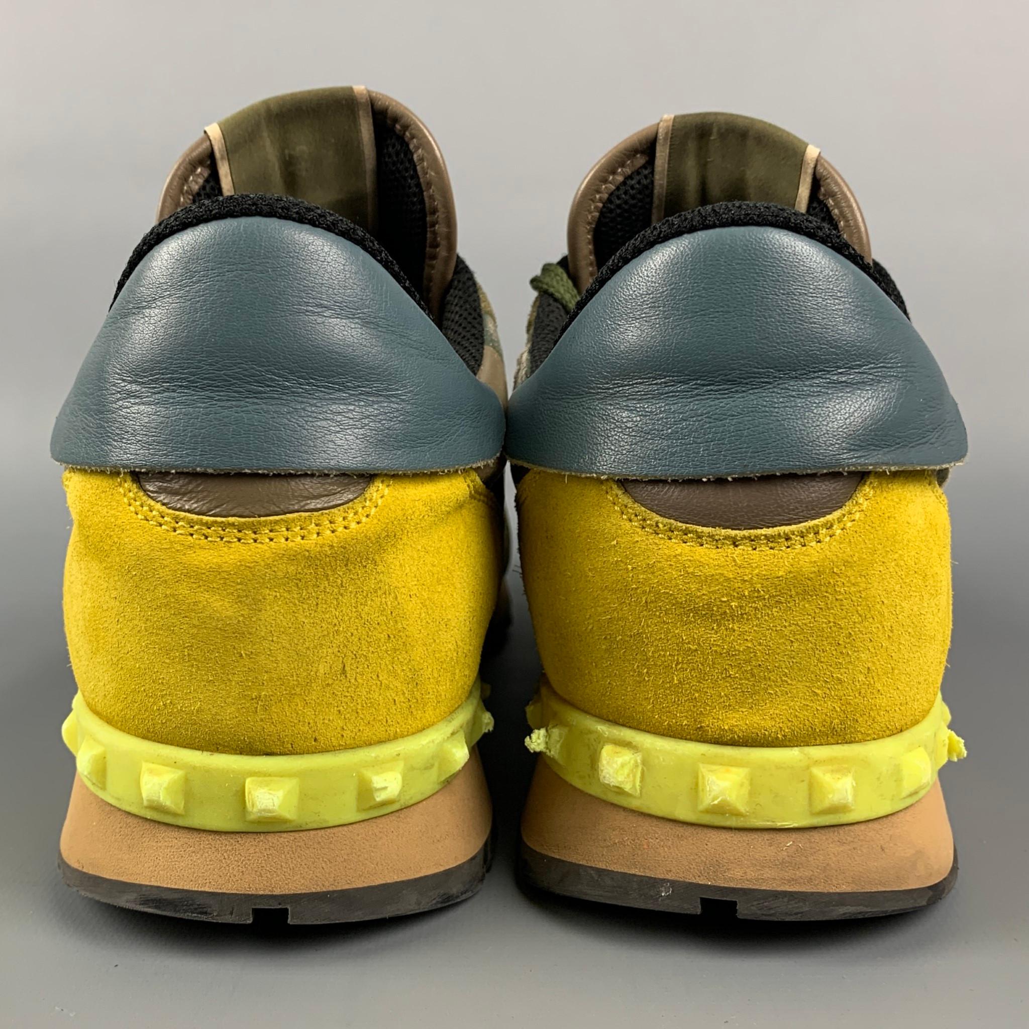 VALENTINO Size 10 Olive & Yellow Camo Nylon Lace Up Sneakers In Good Condition In San Francisco, CA