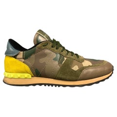 VALENTINO Size 10 Olive & Yellow Camo Nylon Lace Up Sneakers