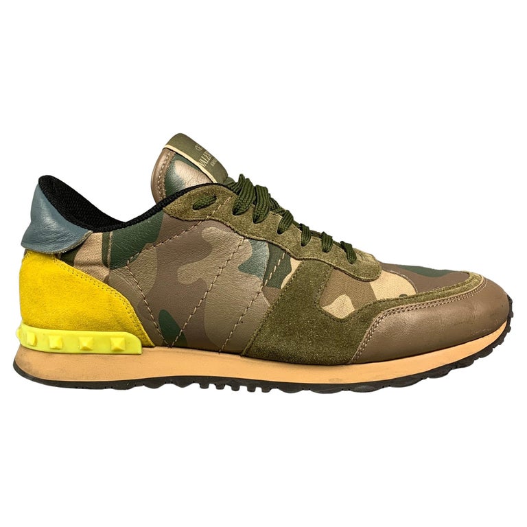 VALENTINO Size 10 Olive and Yellow Camo Nylon Lace Up Sneakers For Sale at 1stDibs | valentino yellow shoes, valentino camo sneakers, valentino sneakers