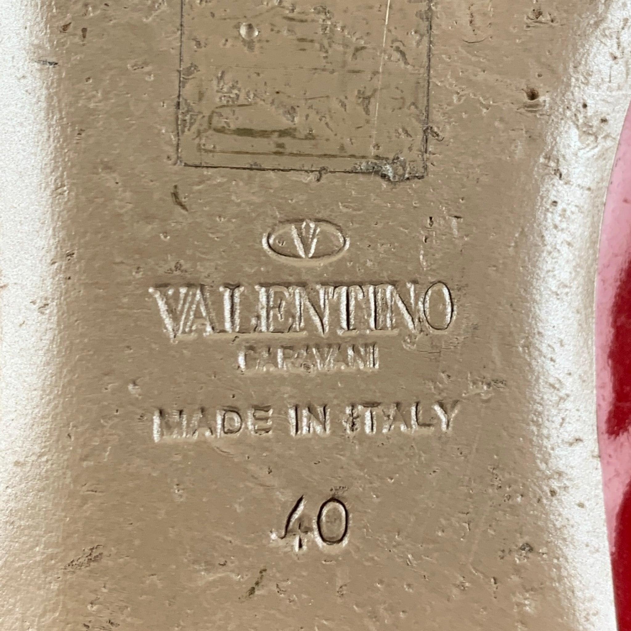 VALENTINO Size 10 Red Nude Patent Leather Studded Ballet Flats 4