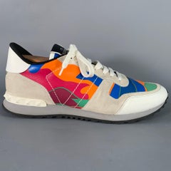 VALENTINO Size 10 White Multi Color Camo Leather Lace-Up Sneakers