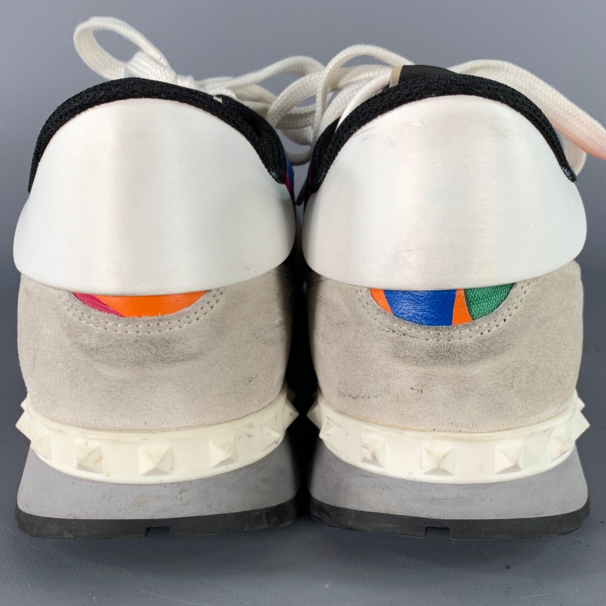 Blanc VALENTINO Size 10 White Multi Color Camo Leather Lace-Up Sneakers en vente