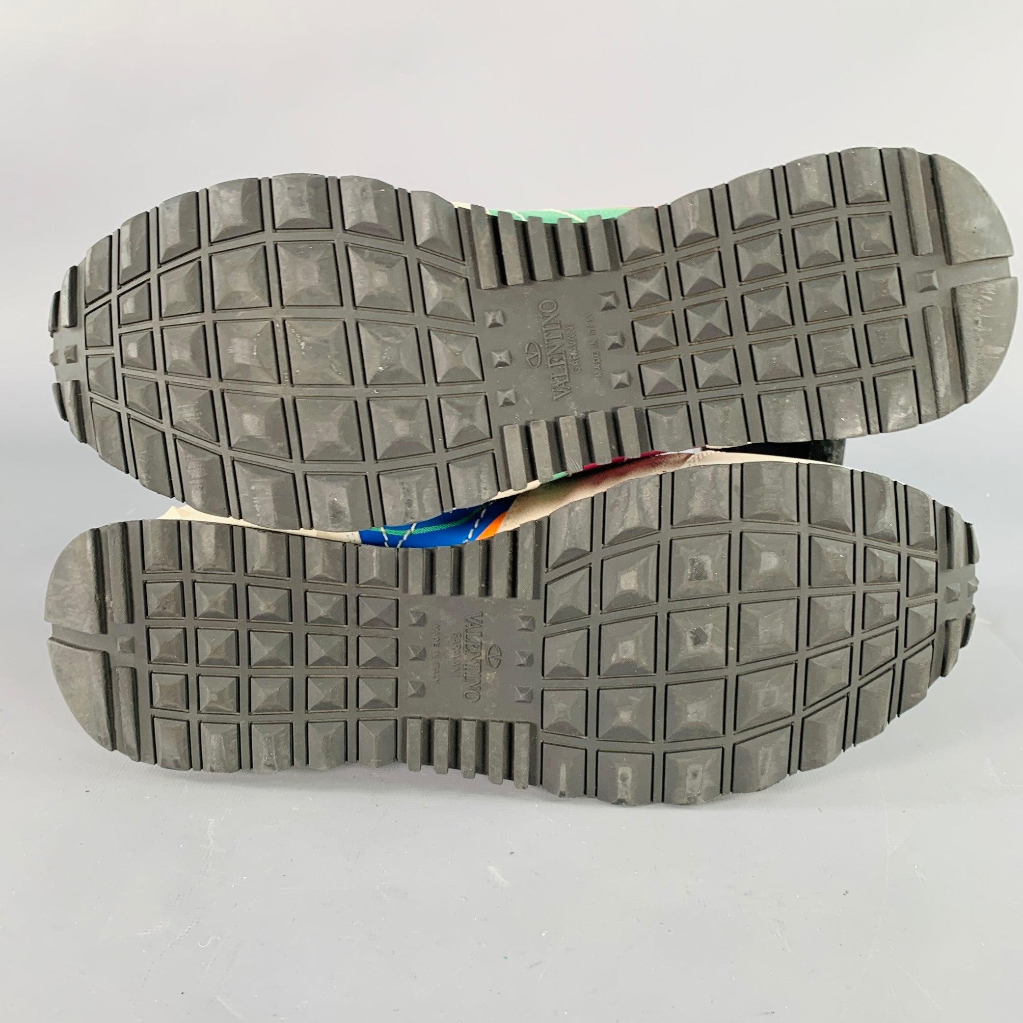 VALENTINO Size 10 White Multi Color Camo Leather Lace-Up Sneakers en vente 1