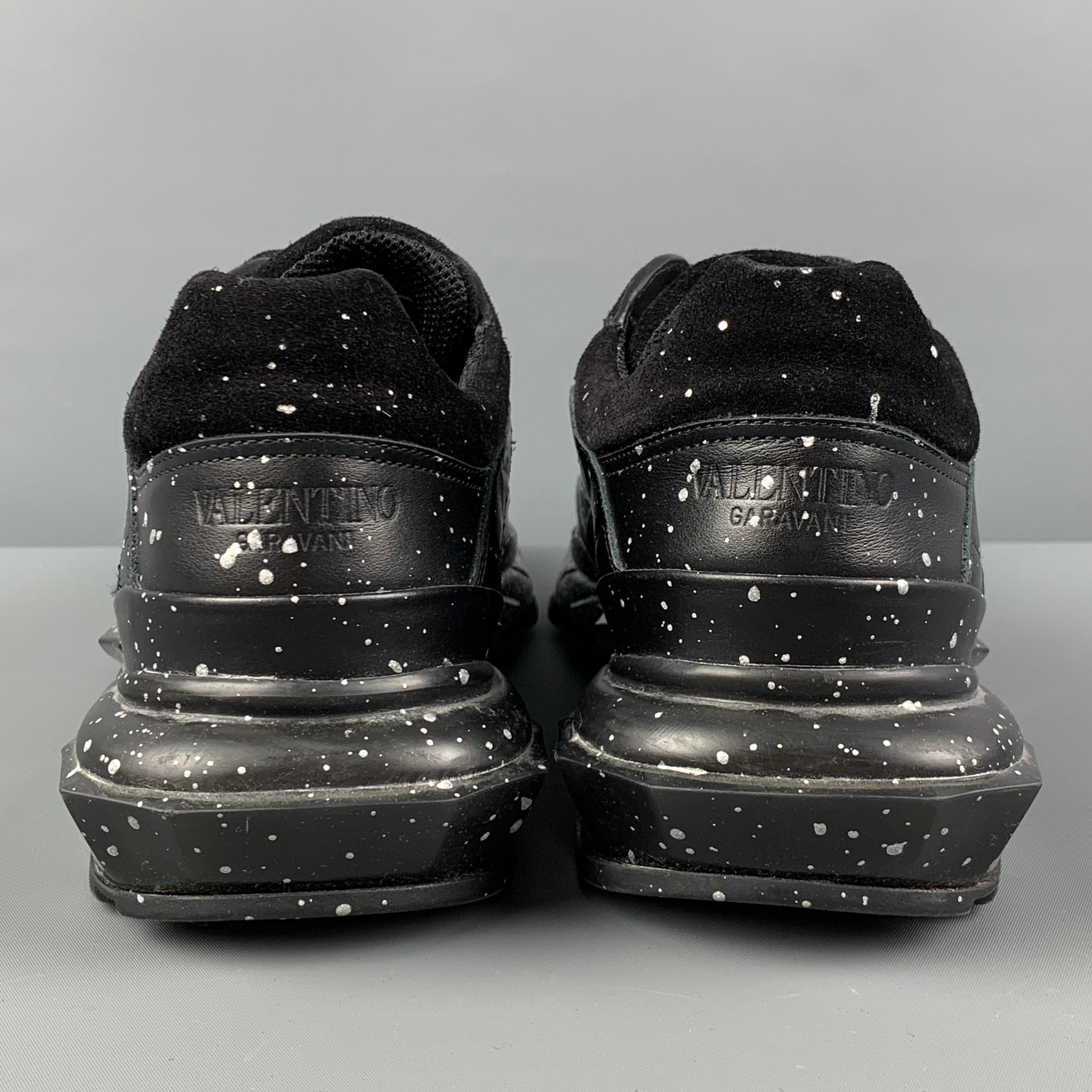 VALENTINO - Baskets en cuir « Bounce » noires et argentées avec éclaboussures, taille 10,5 1