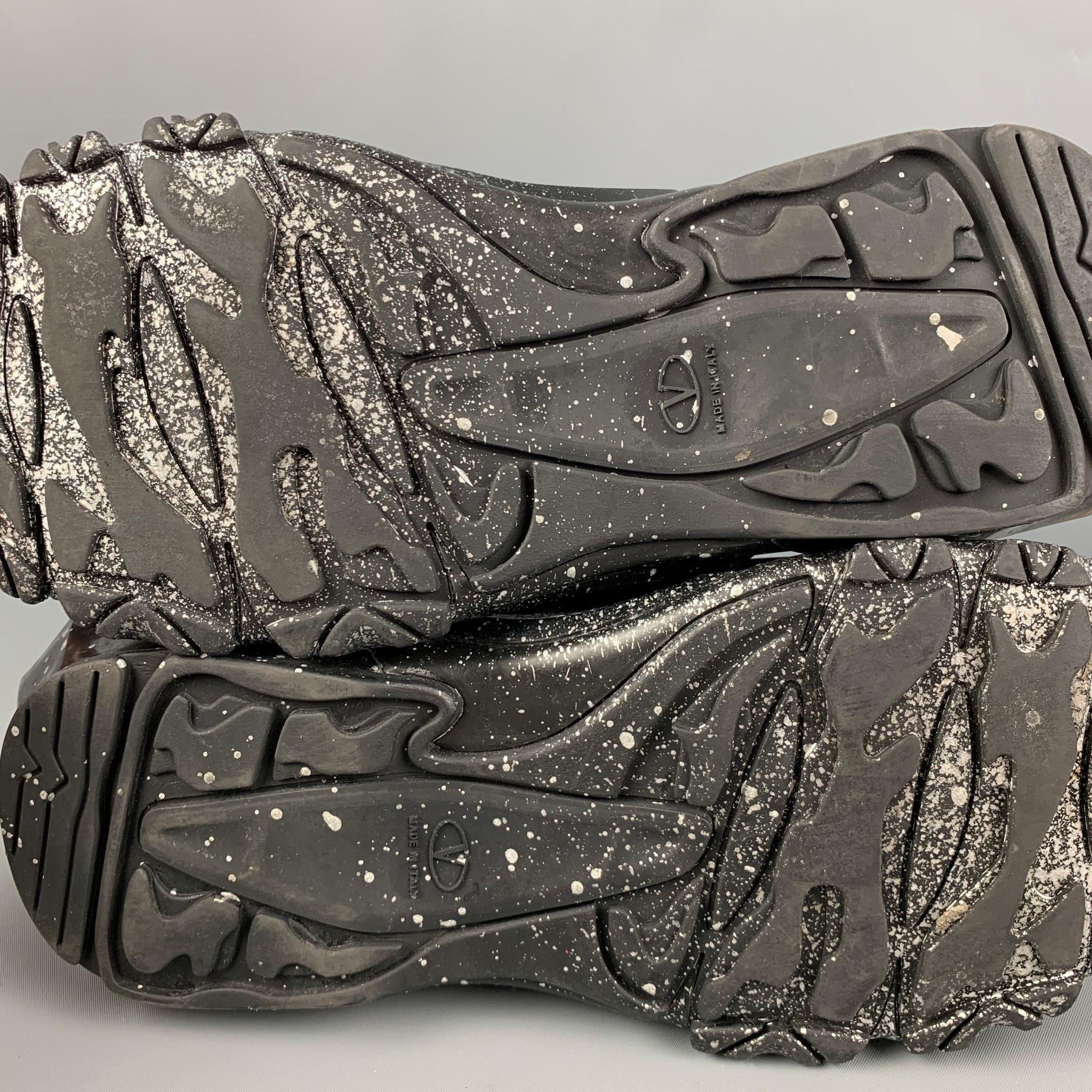 VALENTINO - Baskets en cuir « Bounce » noires et argentées avec éclaboussures, taille 10,5 4