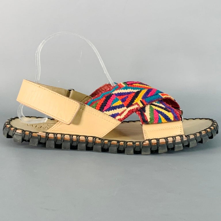 VALENTINO Size 10.5 Tan Multi Color Embroidery Leather  display picture 2