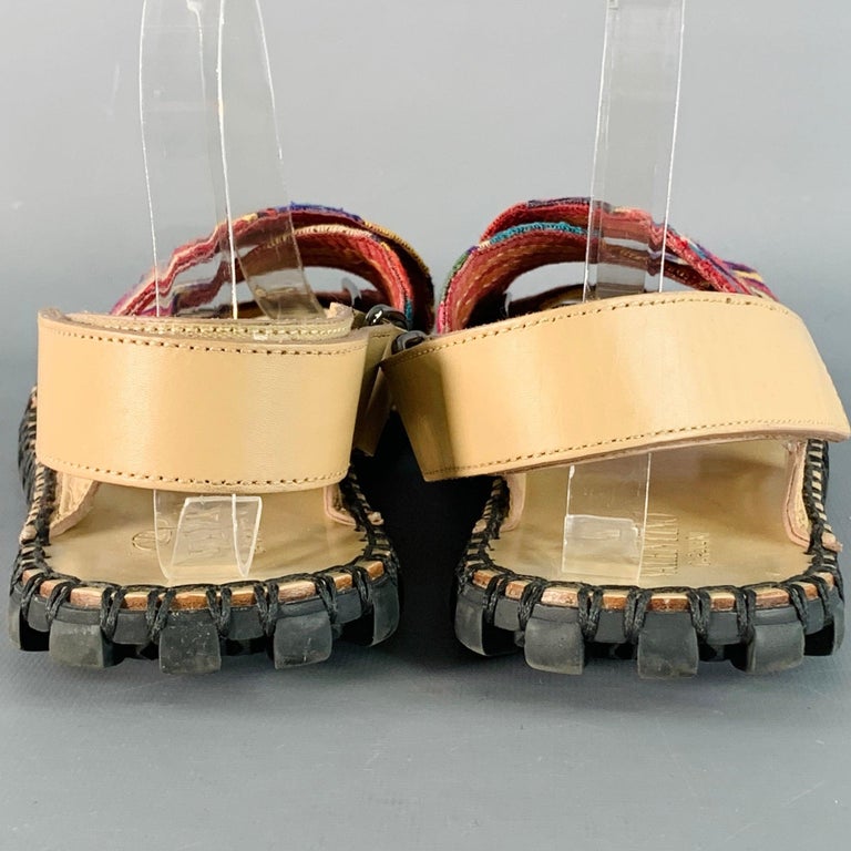 VALENTINO Size 10.5 Tan Multi Color Embroidery Leather Straps Sandals Valentino Garavani Studdy Leather Sandals | Neiman Marcus main image 4