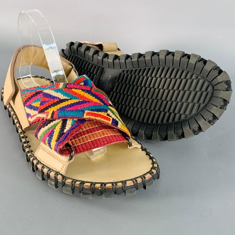 VALENTINO Size 10.5 Tan Multi Color Embroidery Leather  display picture 3