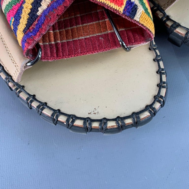 VALENTINO Size 10.5 Tan Multi Color Embroidery Leather 