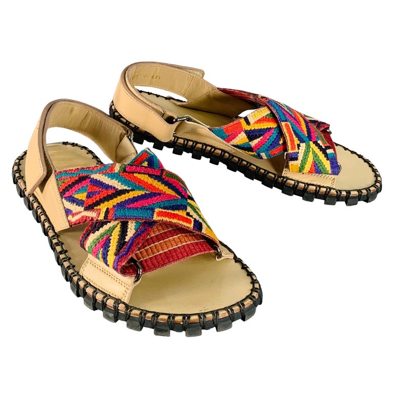 VALENTINO Size 10.5 Tan Multi Color Embroidery Leather Straps Sandals Valentino Garavani Studdy Leather Sandals | Neiman Marcus main image 3