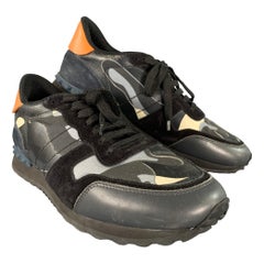 VALENTINO Size 11 Black Multi-Color Camo Blend Lace Up Sneakers