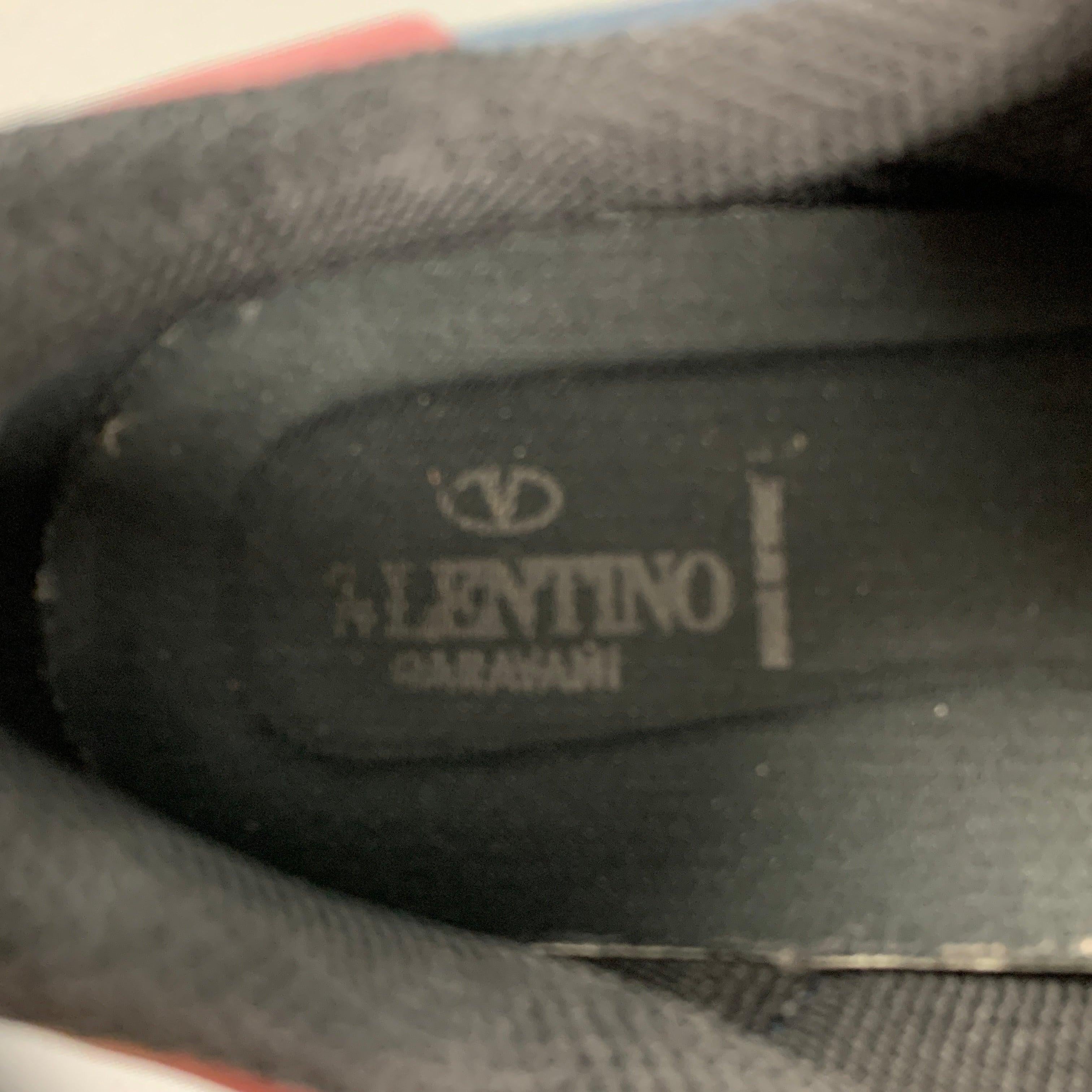 VALENTINO Size 11 Navy Grey Camo Leather Low Top Sneakers For Sale 4