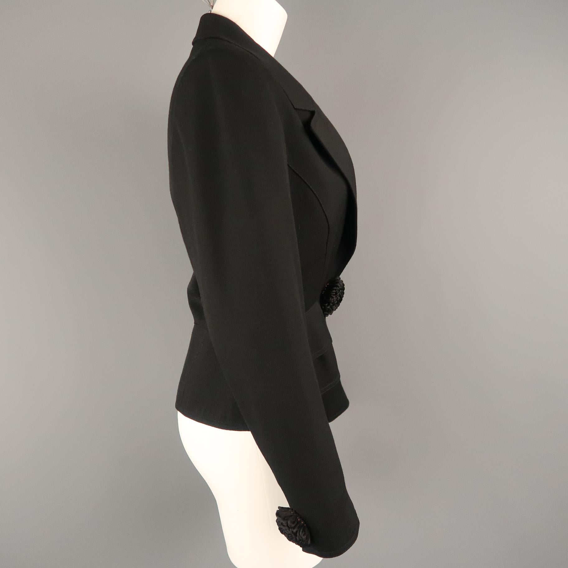 VALENTINO Size 12 Black Wool Jacket Cropped Applique Blazer Jacket In Excellent Condition In San Francisco, CA