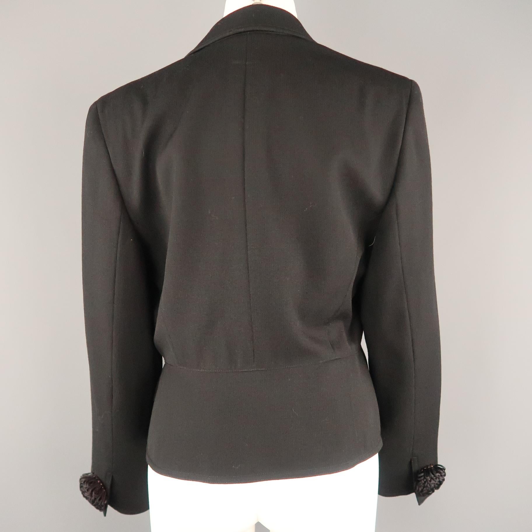Women's VALENTINO Size 12 Black Wool Jacket Cropped Applique Blazer Jacket