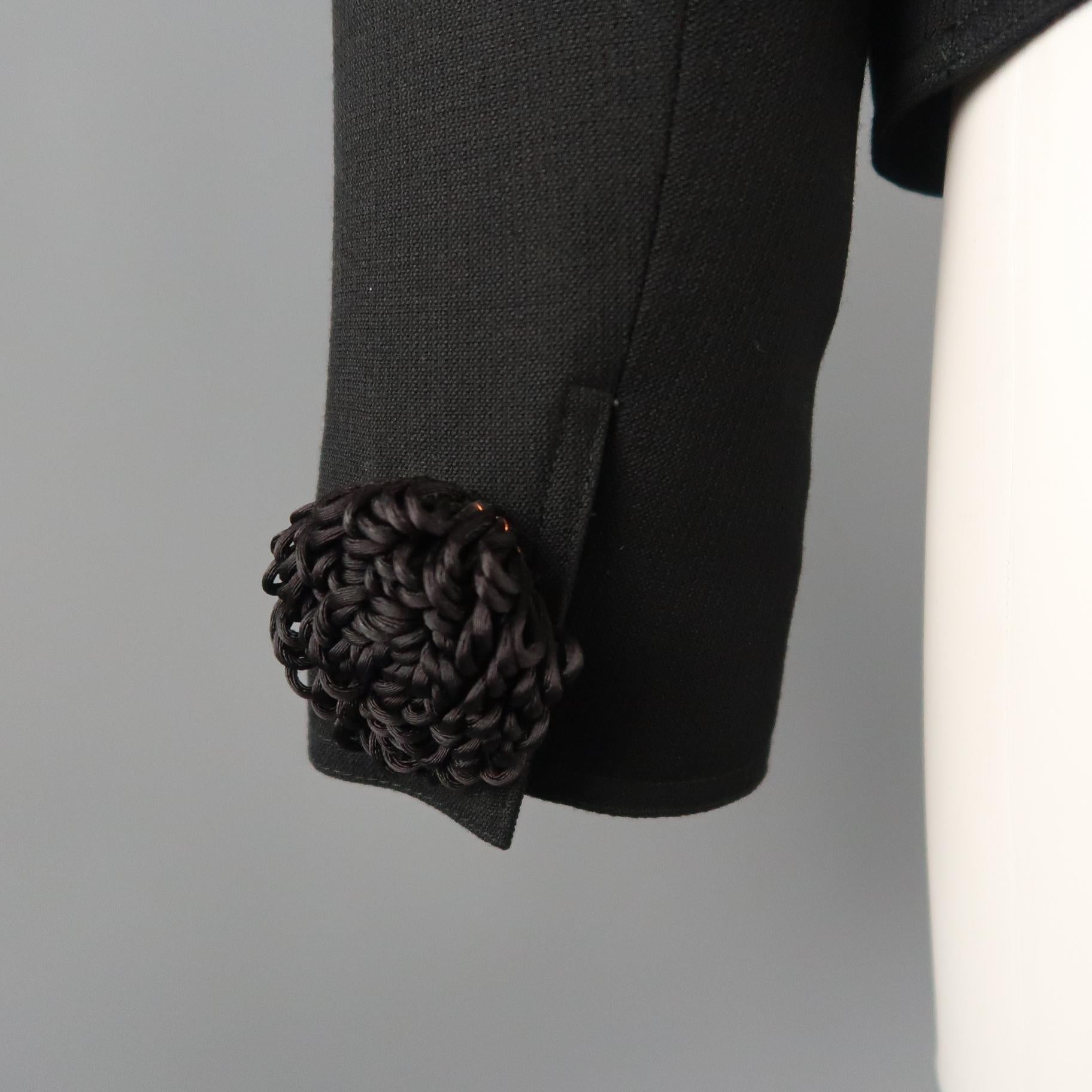 VALENTINO Size 12 Black Wool Jacket Cropped Applique Blazer Jacket 1