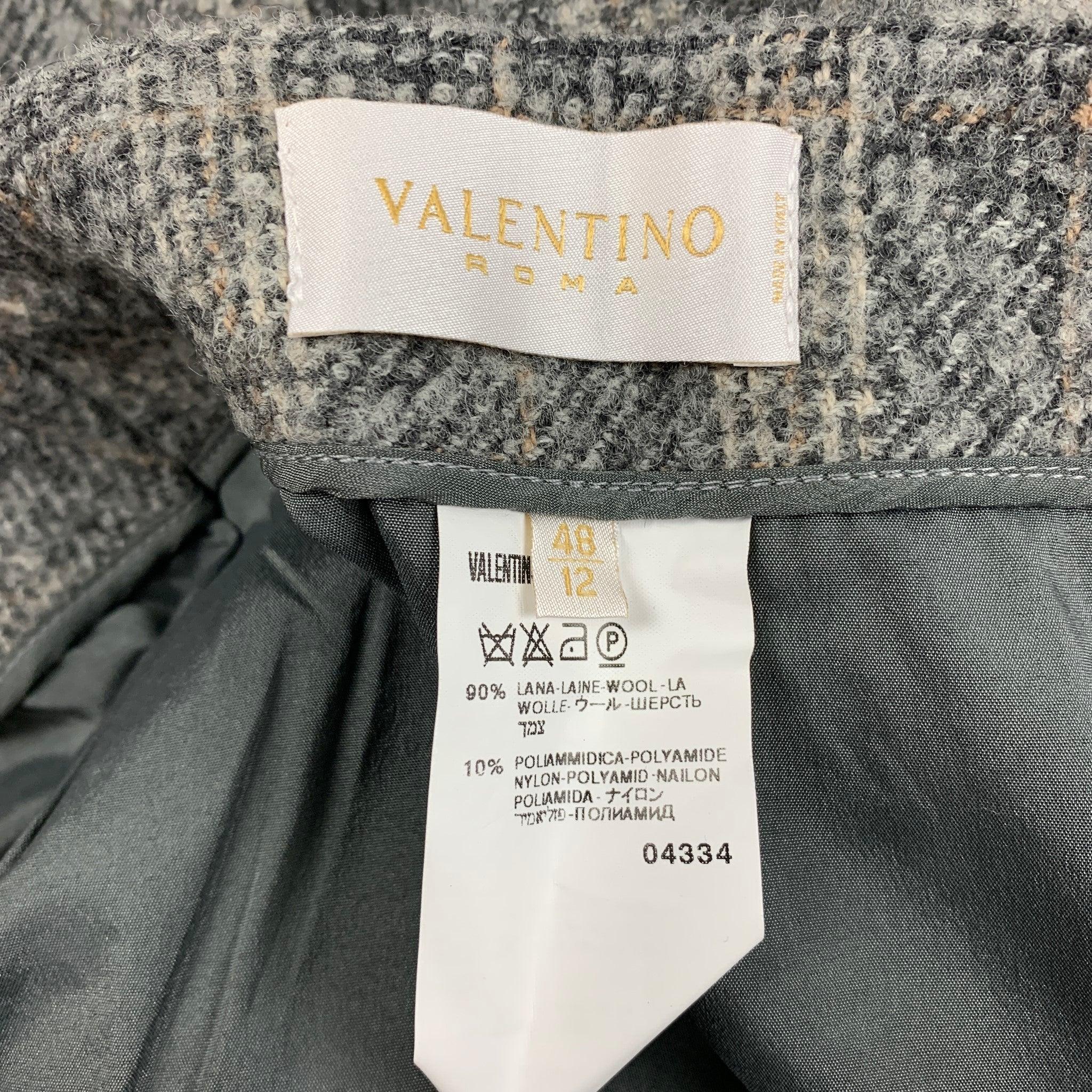 Women's VALENTINO Size 12 Grey Cream Wool Polyamide Plaid Pencil Skirt For Sale
