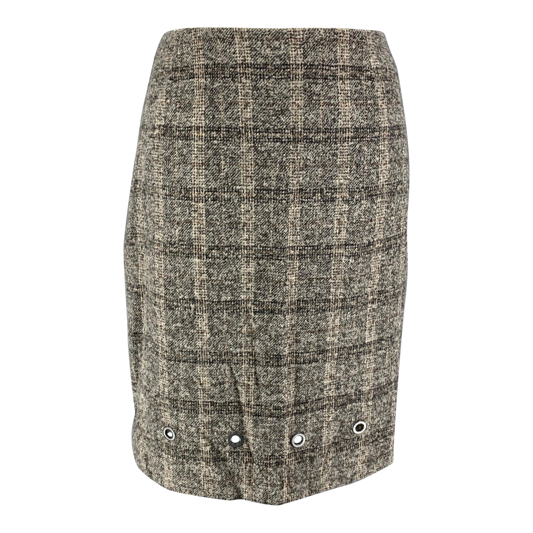 VALENTINO Talla 12 Gris Crema Lana Poliamida Plaid Falda lápiz