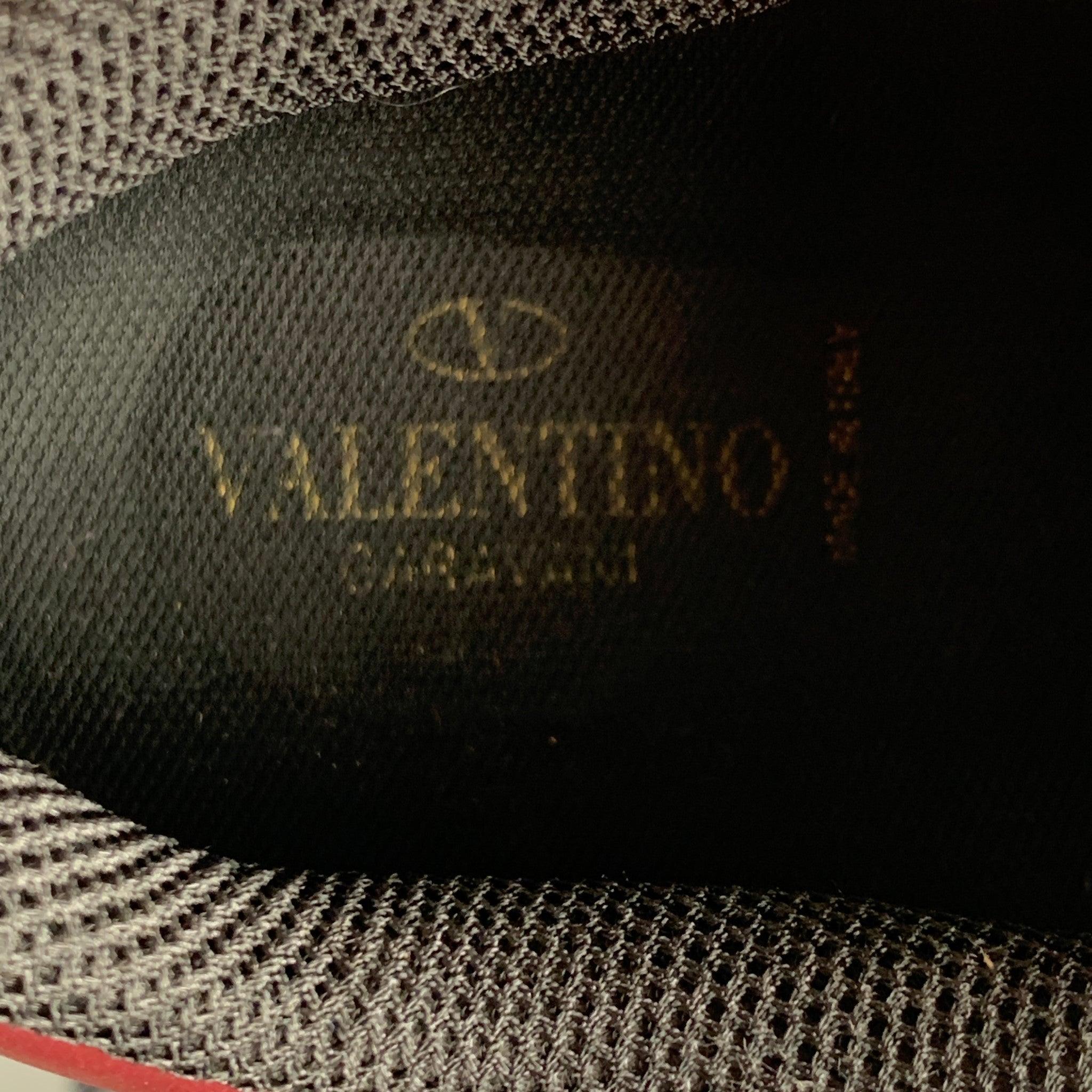VALENTINO Size 12 Navy Mixed Materials Leather Lace Up Sneakers For Sale 3