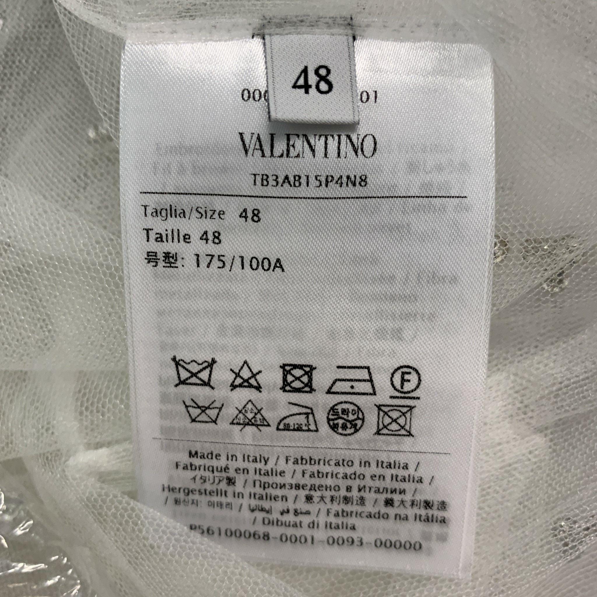 VALENTINO Size 12 White Polyamide See Through Bow Blouse For Sale 1
