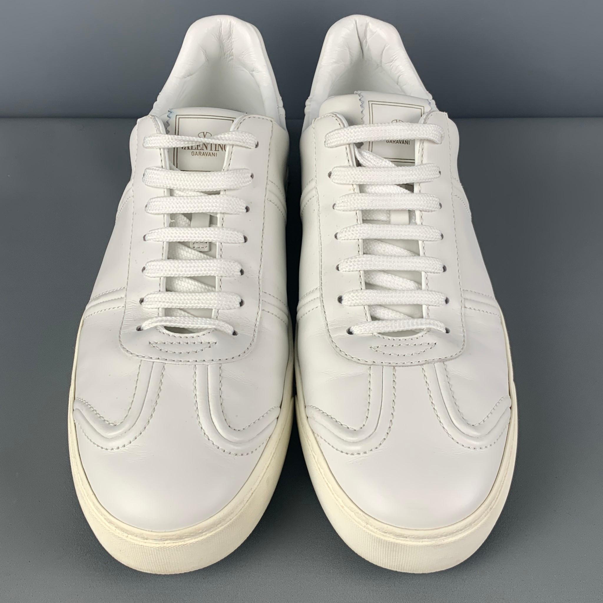 Men's VALENTINO Size 12 White Studded Leather Lace Up Sneakers