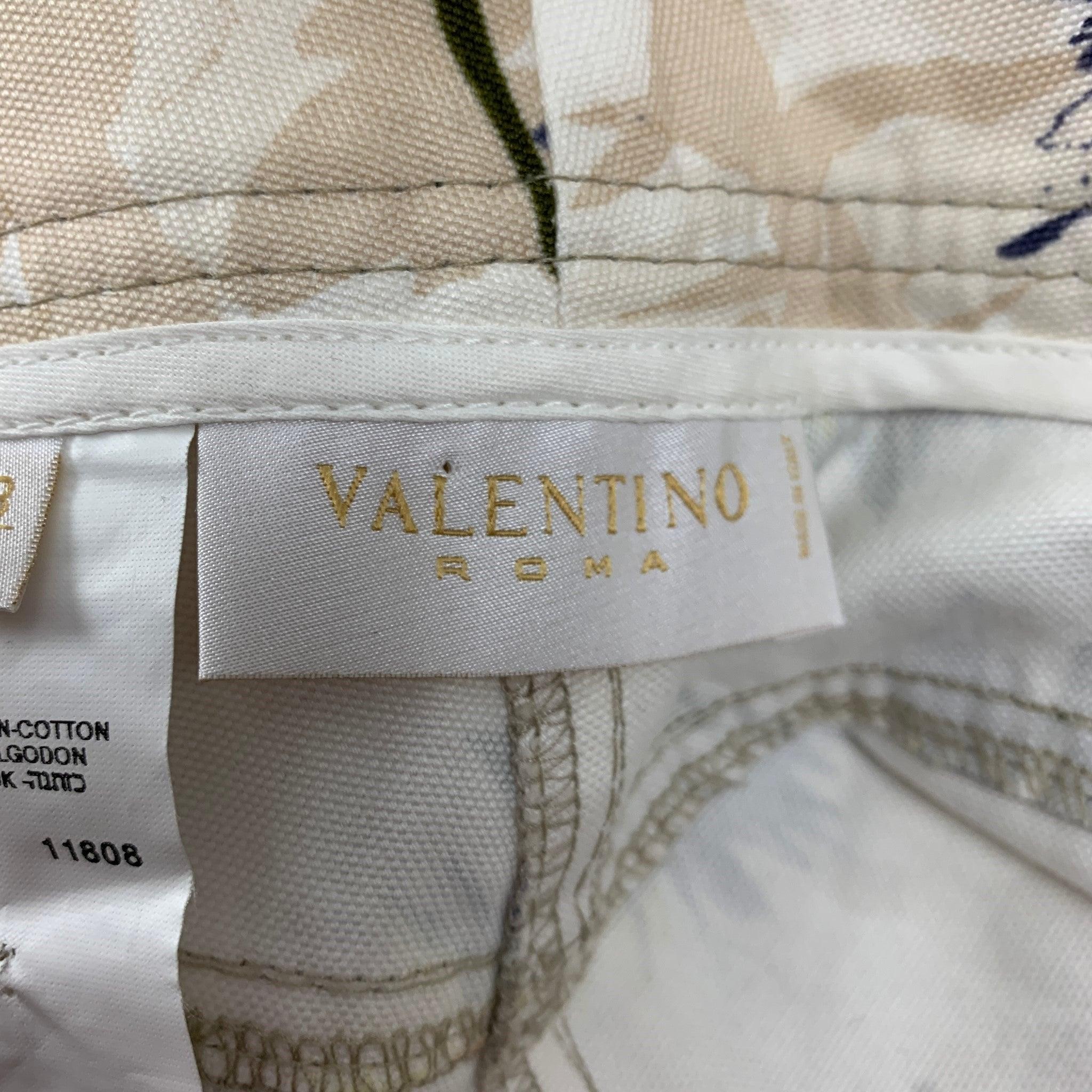 Women's VALENTINO Size 2 Beige Multi-Color Cotton Floral Cropped Casual Pants For Sale