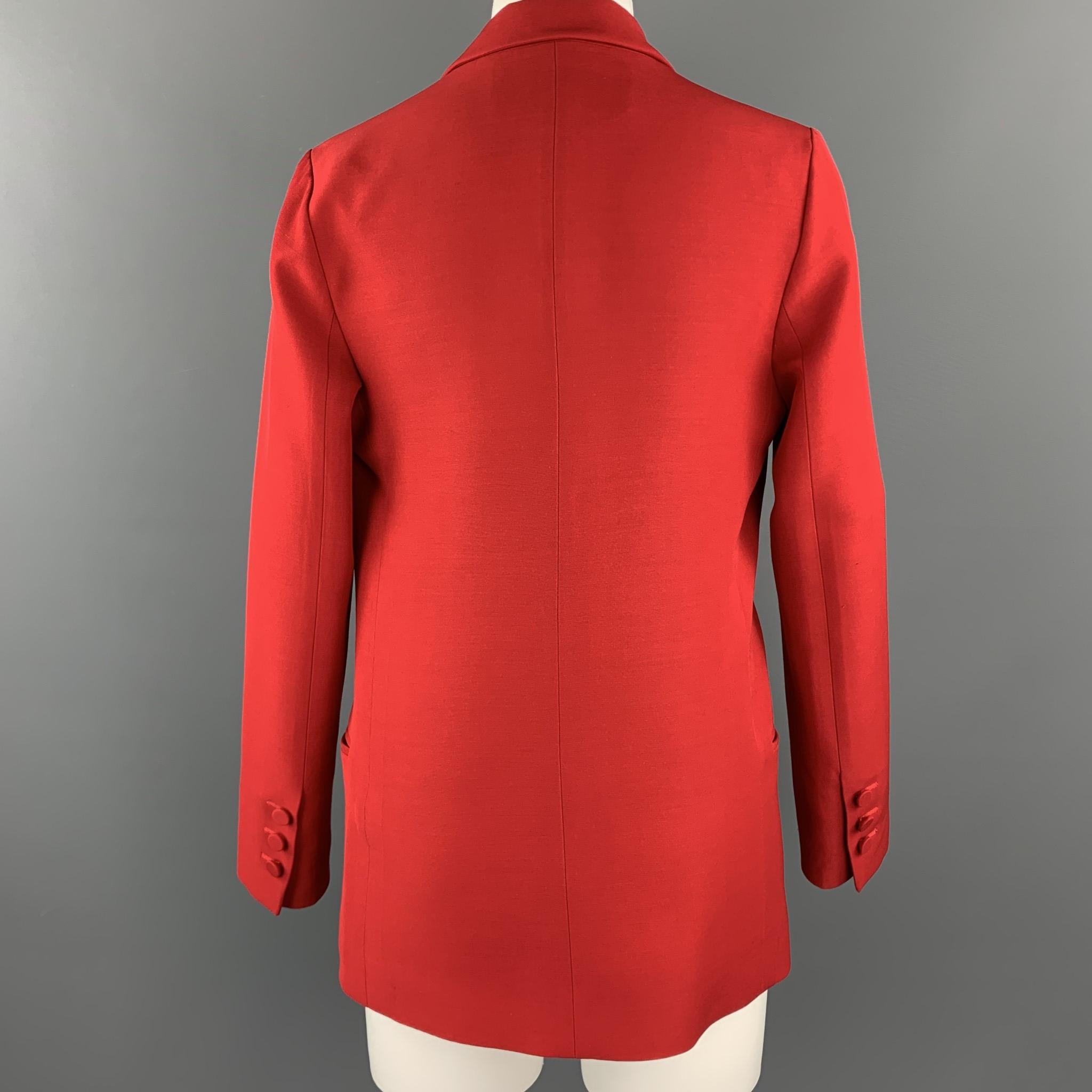 VALENTINO Size 2 Red Silk Wool Peak Lapel Blazer Jacket In Excellent Condition In San Francisco, CA