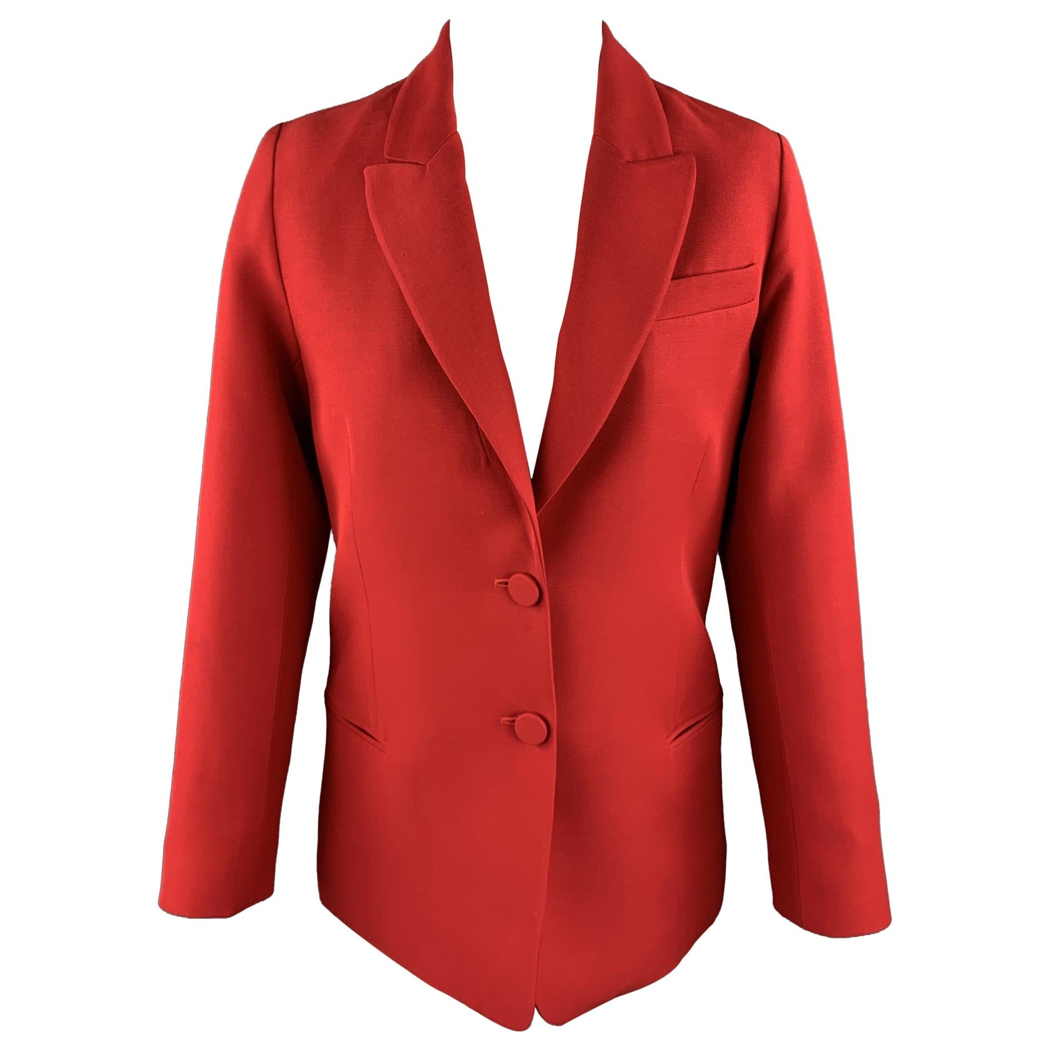 VALENTINO Size 2 Red Silk Wool Peak Lapel Blazer Jacket