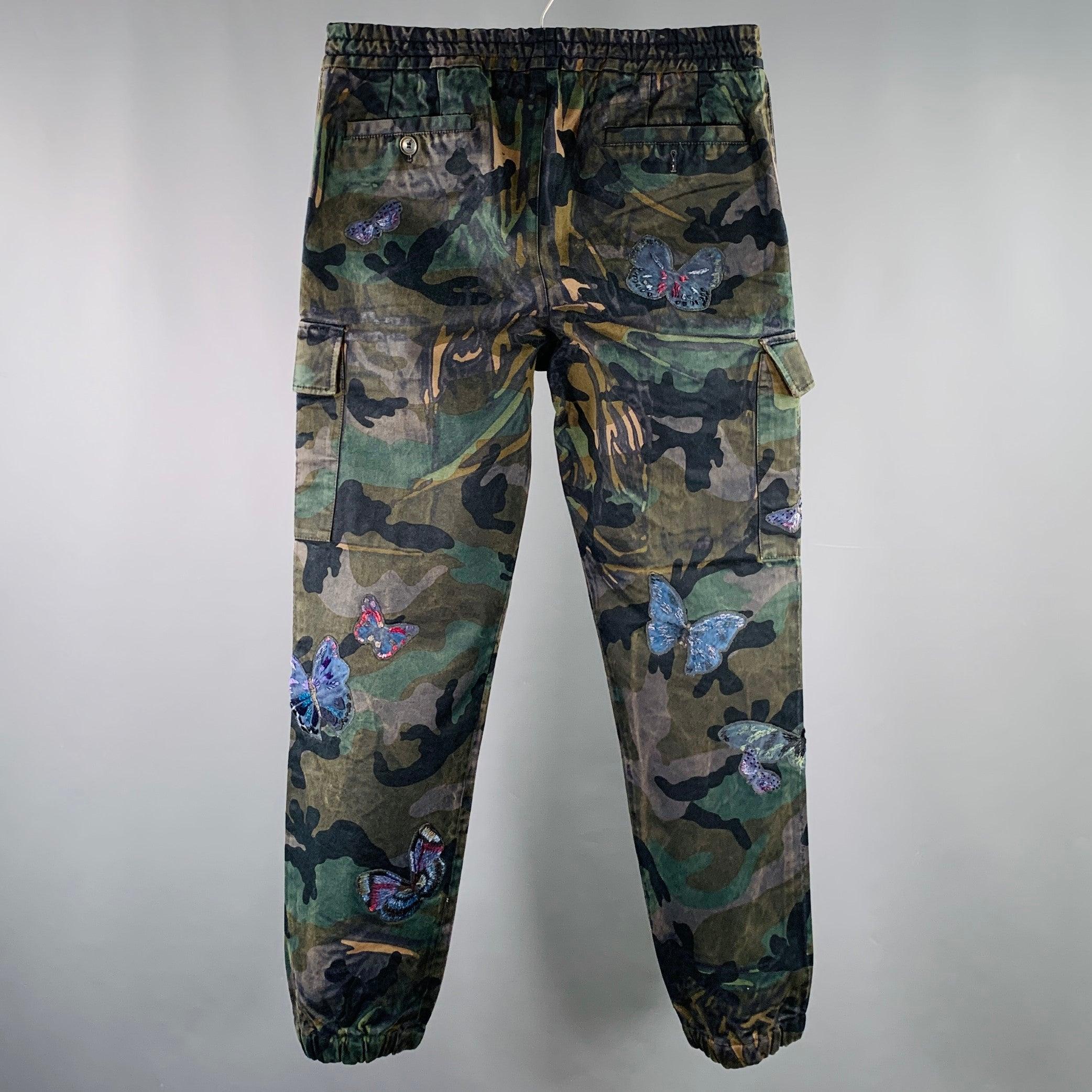 Men's VALENTINO Size 30 Green Brown Camo Cotton Cargo Casual Pants