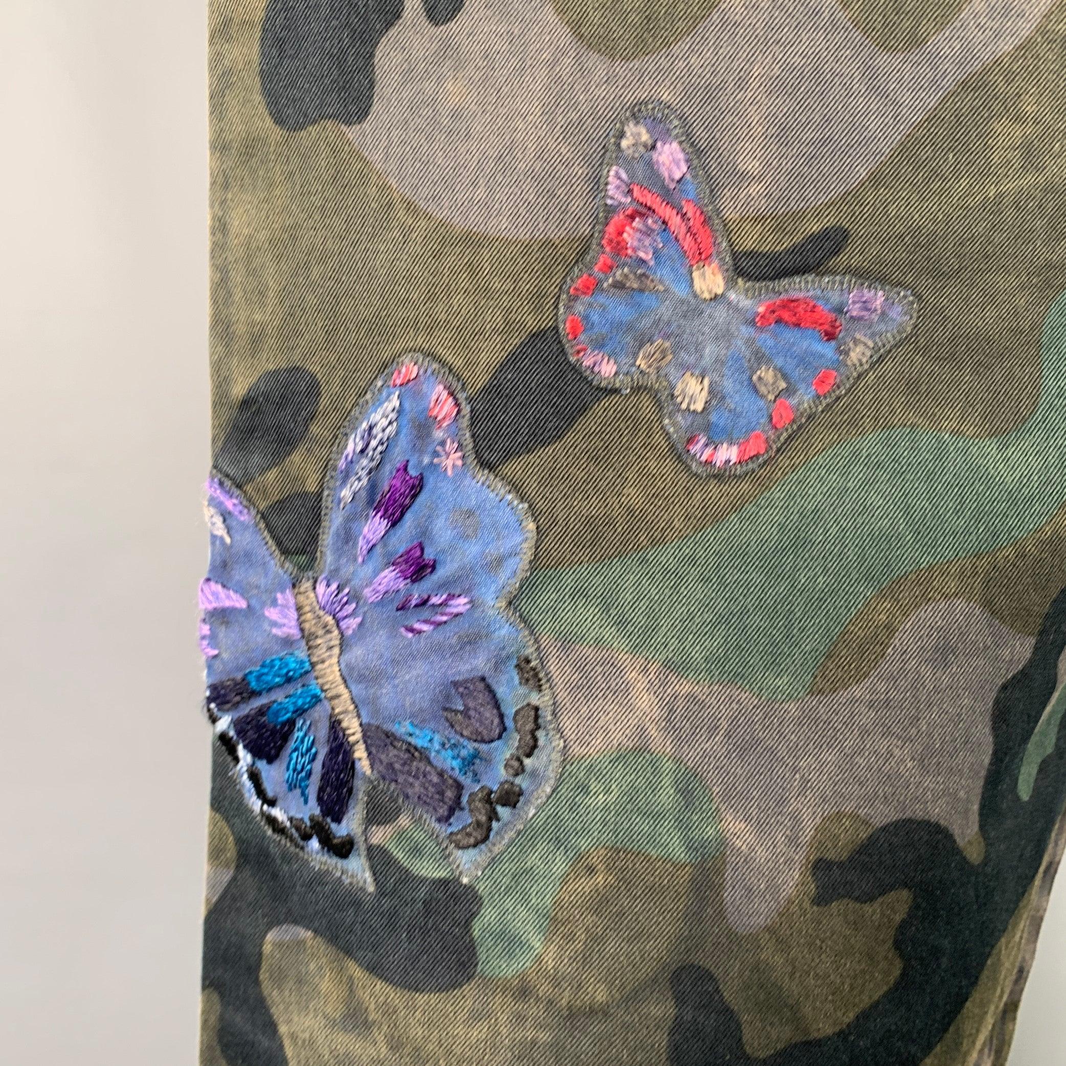 VALENTINO Size 30 Green Brown Camo Cotton Cargo Casual Pants 2