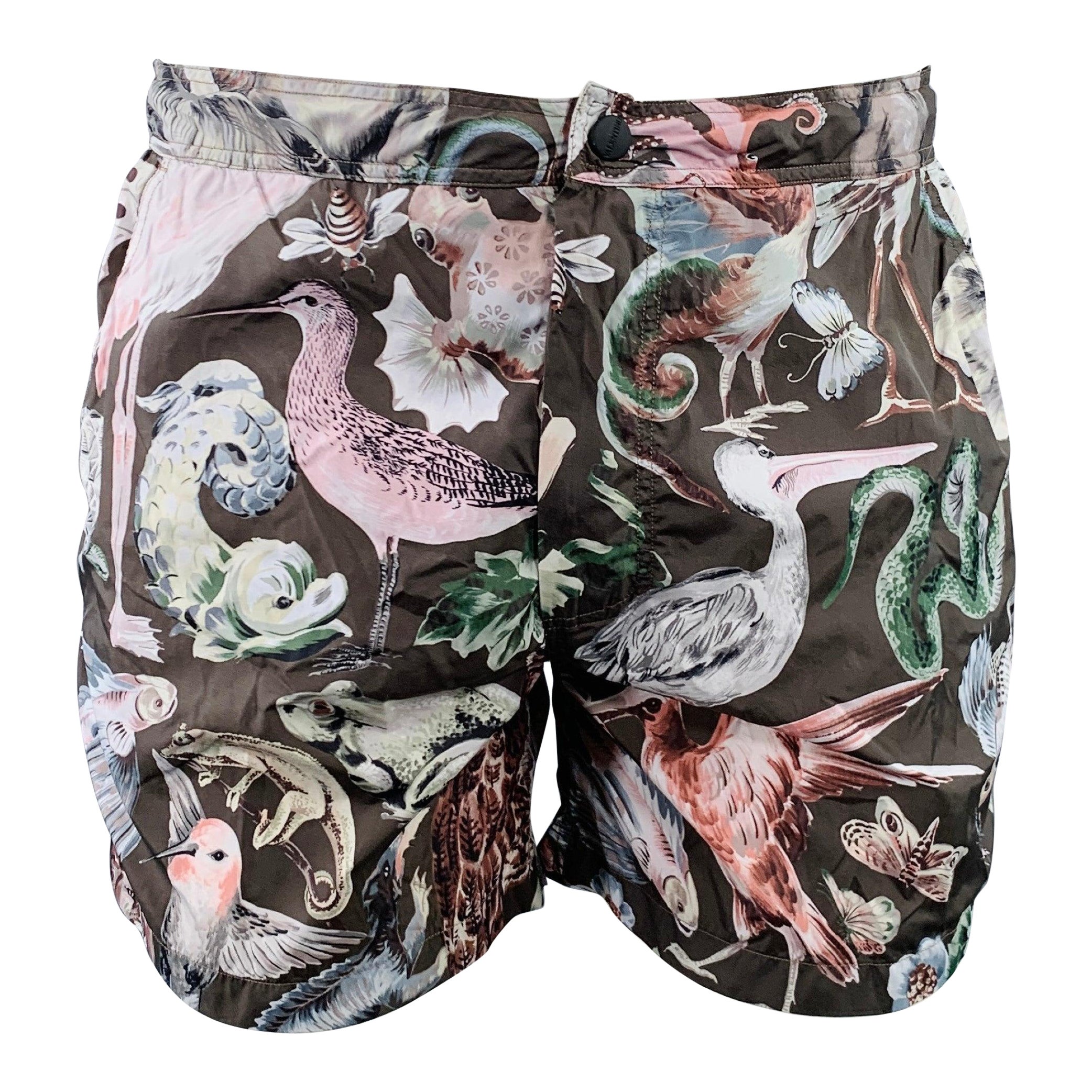 VALENTINO Size 30 Multi Color Animals Print Polyamide Mesh Lined Swim Trunks