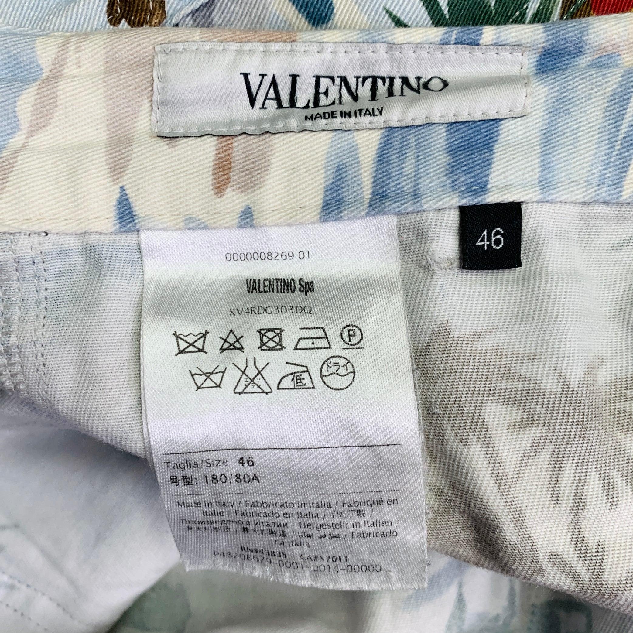 Valentino taglia 30 Pantaloncini hawaiani tropicali in cotone twill con zip e moschettone In condizioni ottime in vendita a San Francisco, CA
