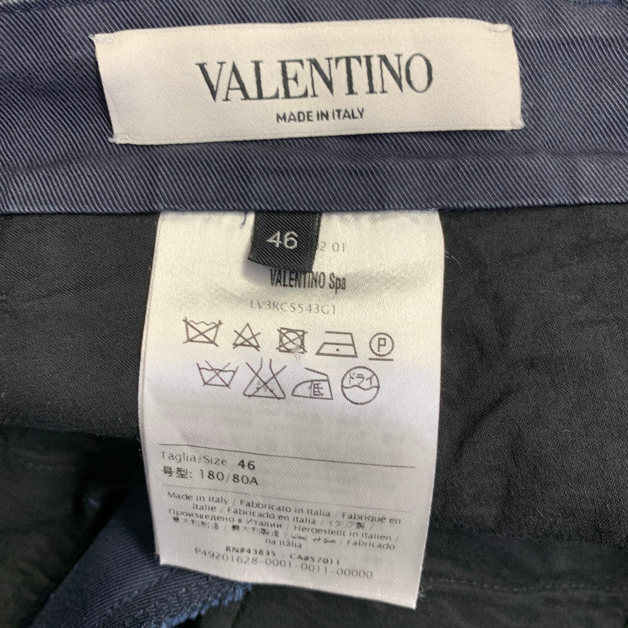VALENTINO Größe 30 Navy Beige Twill Baumwollmischung konisch zulaufend Zip Fly Casual Hose im Angebot 3