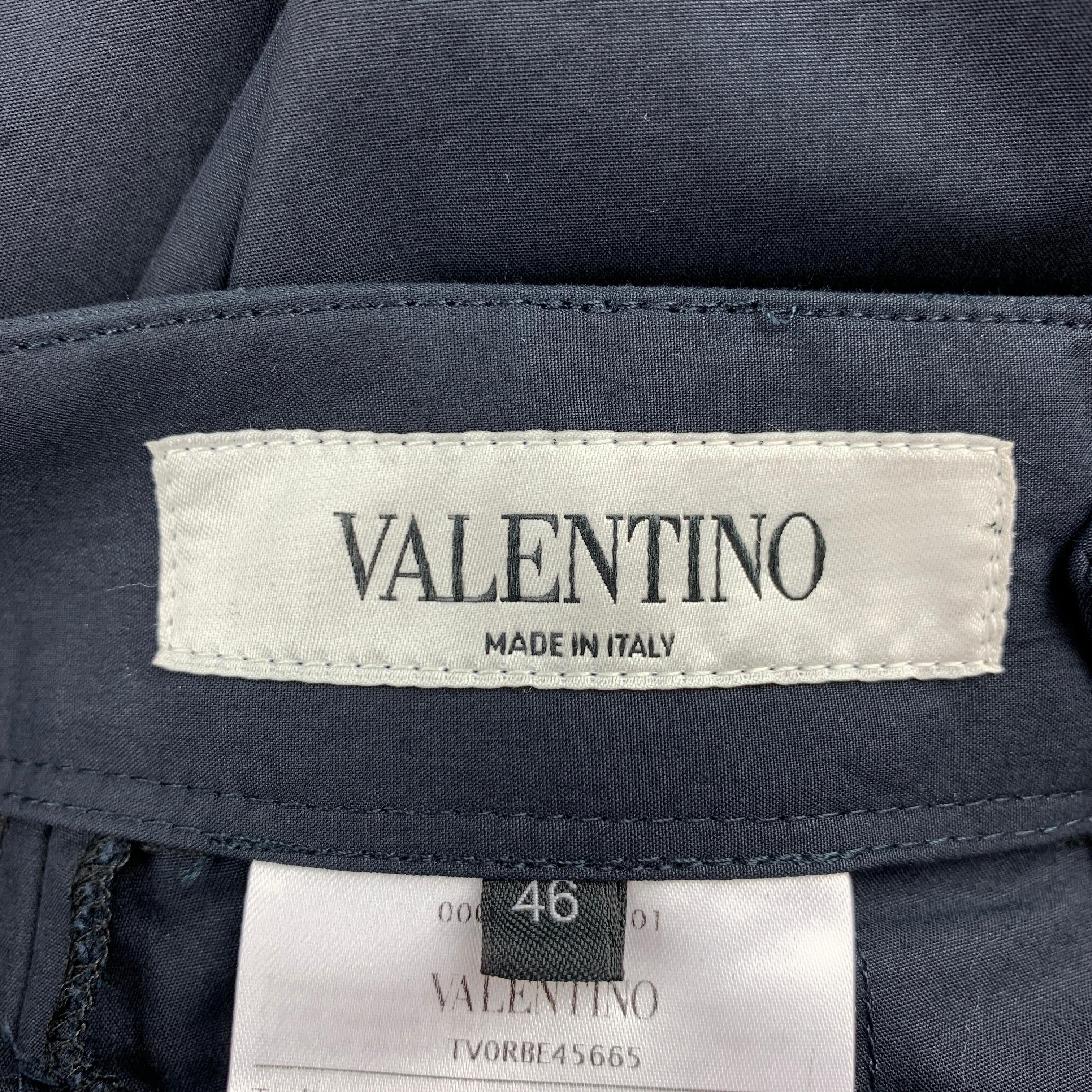 VALENTINO Size 30 Navy & Orange Color Block Cotton Pleated Dress Pants In New Condition In San Francisco, CA