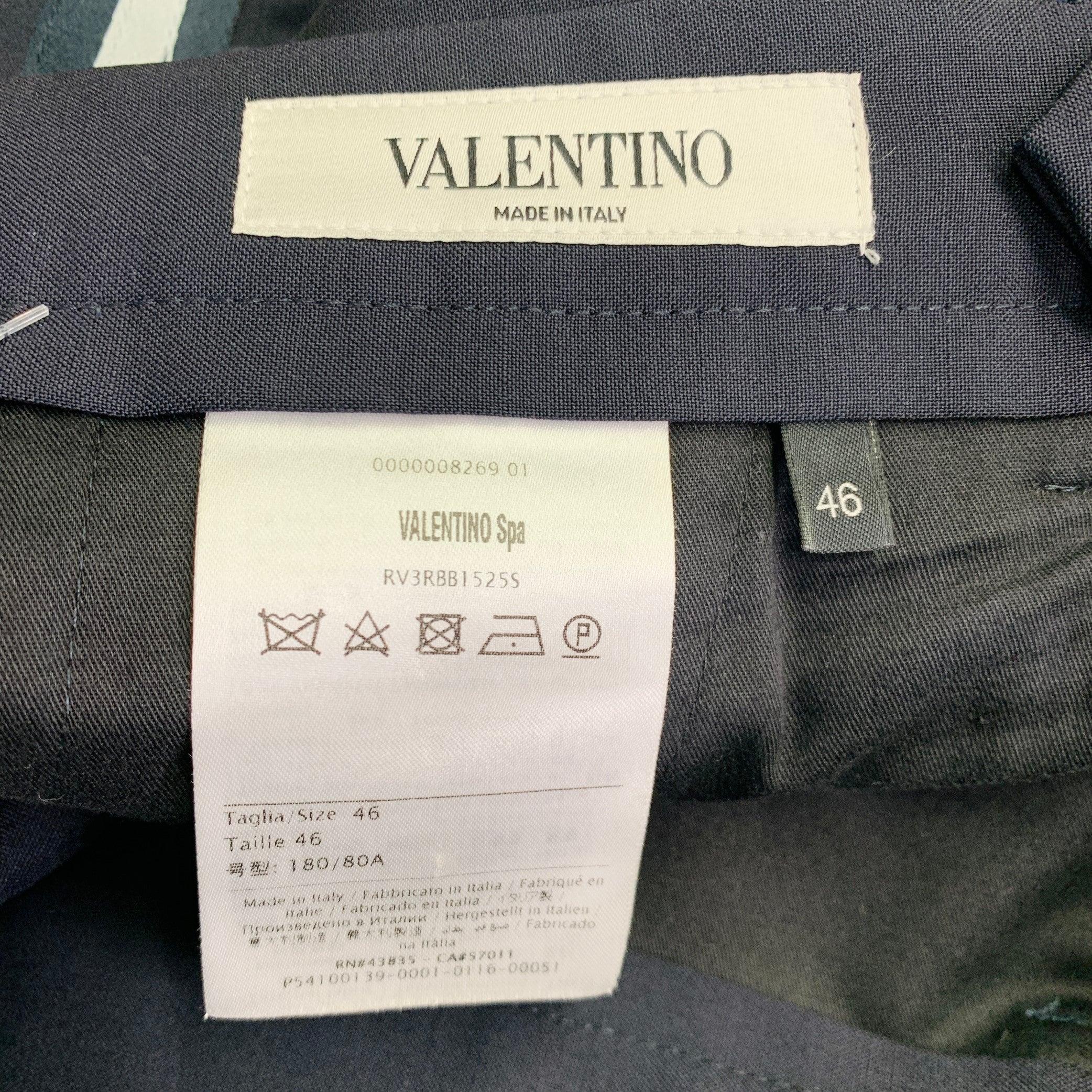 Men's VALENTINO Size 30 Navy White Wool Mohair Tuxedo Stripes Zip Fly Dress Pants For Sale
