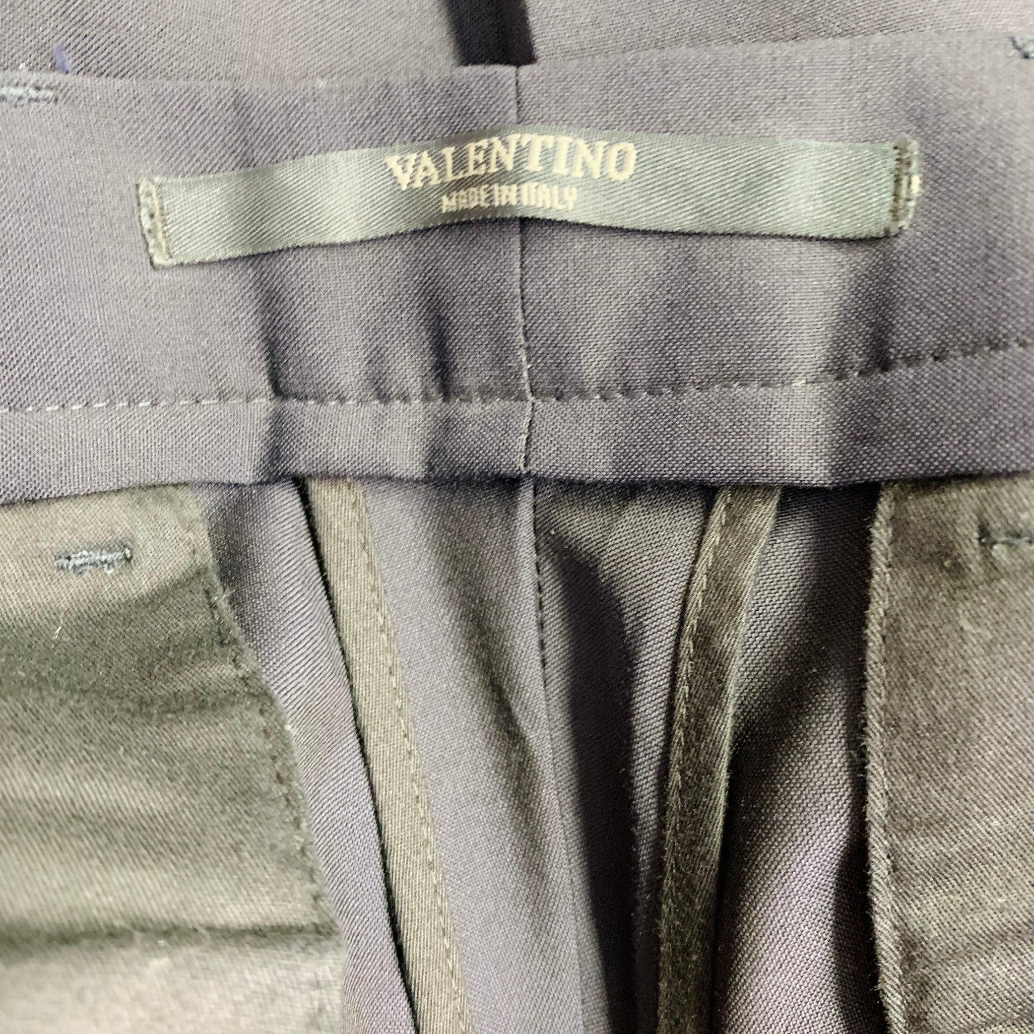 VALENTINO Size 30 Navy White Wool Mohair Tuxedo Stripes Zip Fly Dress Pants For Sale 5