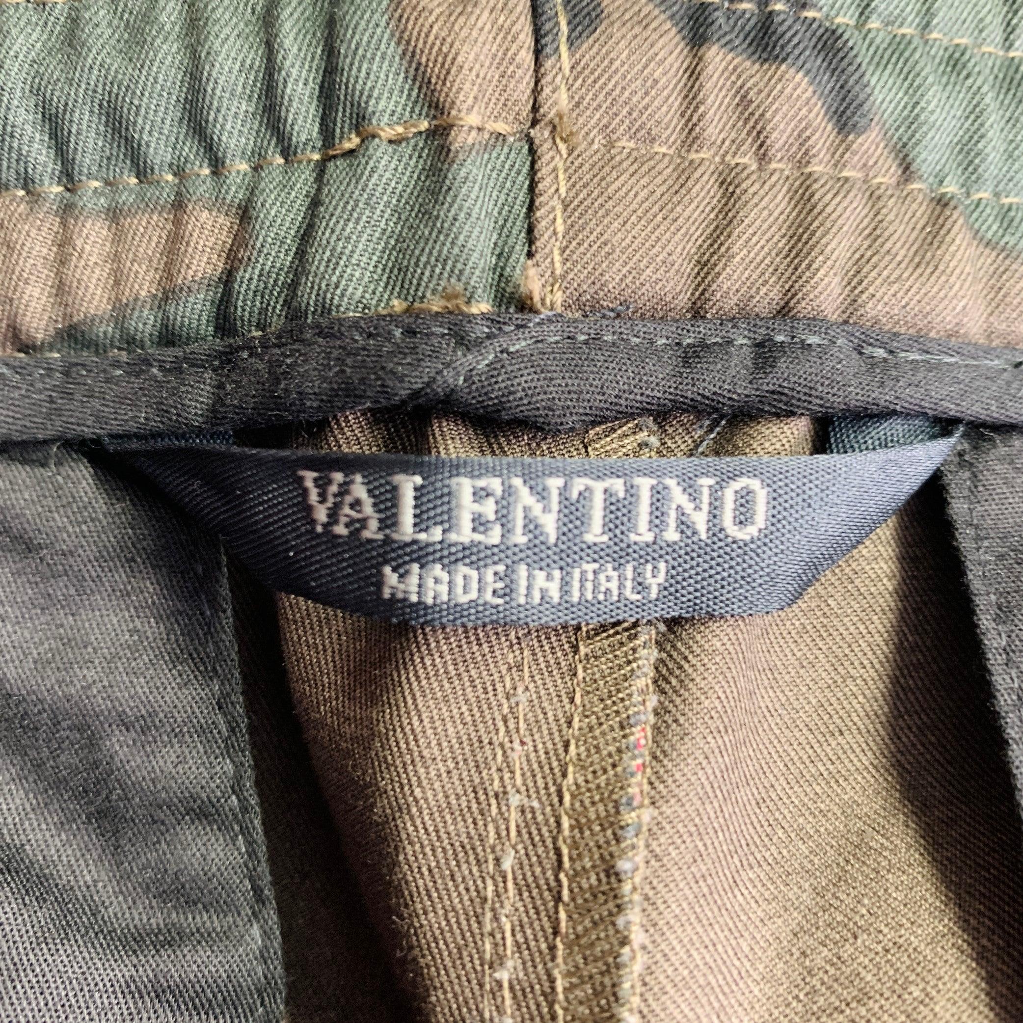 Men's VALENTINO Size 30 Olive Black Pink Camouflage Monogram Cotton  Drawstring Casual Pants For Sale