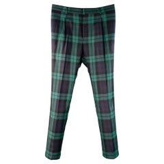 VALENTINO Taille 32 Pantalon habillé plissé en laine à carreaux vert marine