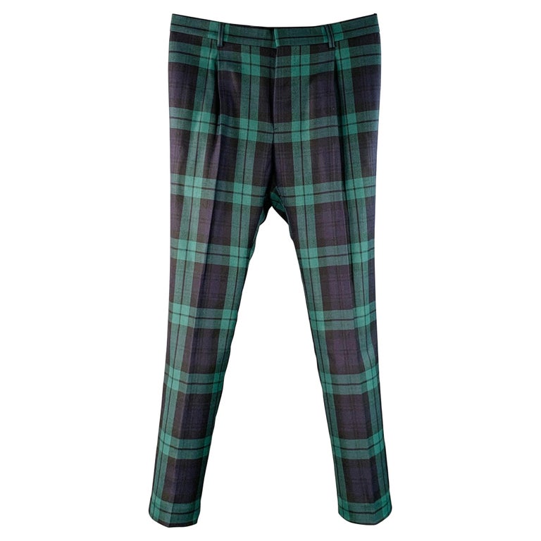 VALENTINO Size 32 Navy Green Plaid Wool Pleated Tapered Dress Pants For Sale at 1stDibs VALENTINO Size 32 Navy Green Plaid Wool Pleated Tapered Dress Pants For Sale at 1stDibs