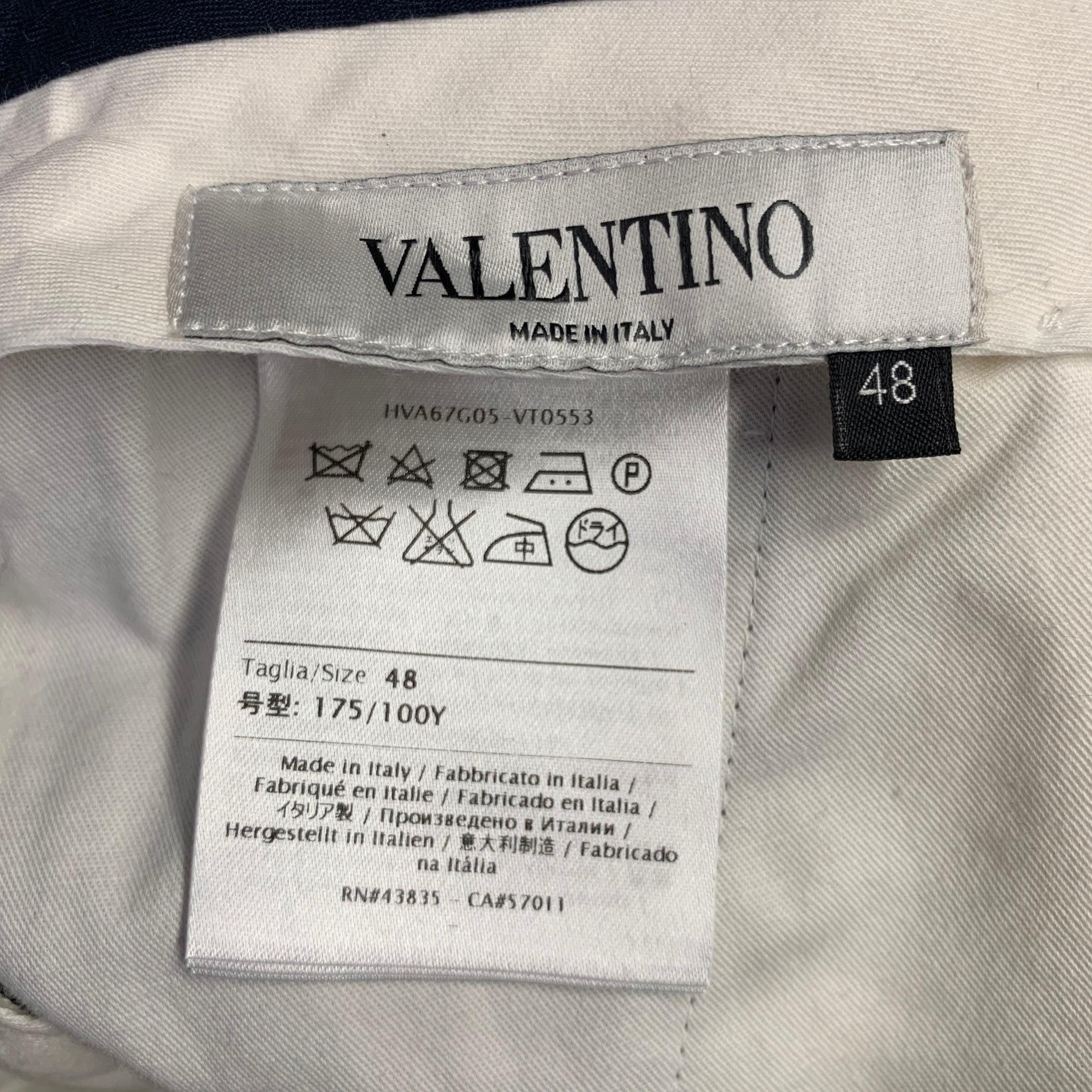 VALENTINO Talla 32 Pantalones de vestir con frente plano de lana azul marino Negro